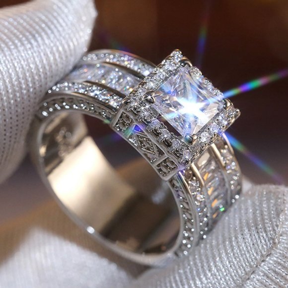 Jewelry - NEW 925 Silver Princess Cut Diamond Halo Ring 3